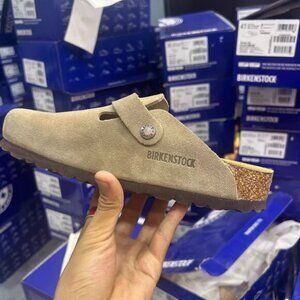 Birkenstock Boston Taupe Suede Clog Sandal